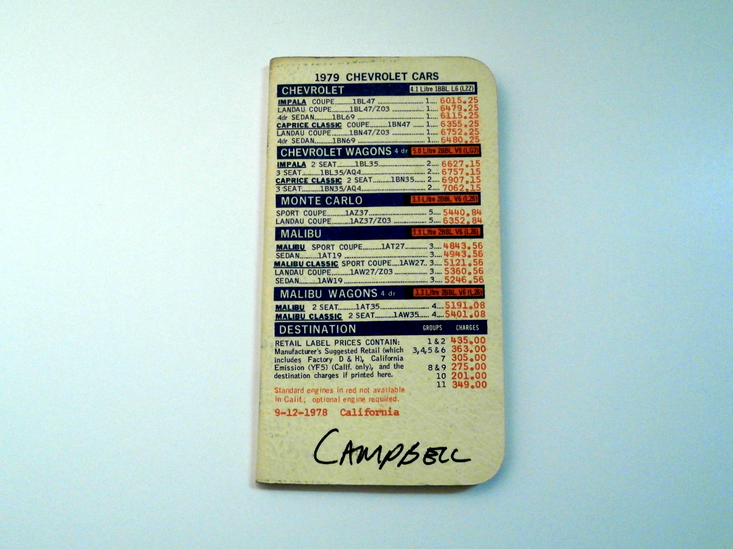 1979 Chevrolet Salesman Data Spec Book Corvette Camaro Chevelle Etc.